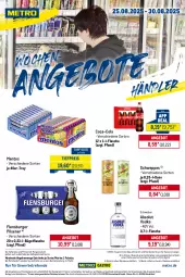 Gazetka promocyjna Metro - Wochen-Angebote Händler - Gazetka - ważna od 30.08 do 30.08.2025 - strona 1 - produkty: abholpreise, Absolut Vodka, angebot, angebote, bügel, bügelflasche, burger, coca-cola, cola, coupon, eis, flasche, flensburger, getränk, getränke, ilag, mentos, Metro, Palette, pils, pilsener, Rauch, reis, rwe, schweppes, Ti, tiefpreis, vodka