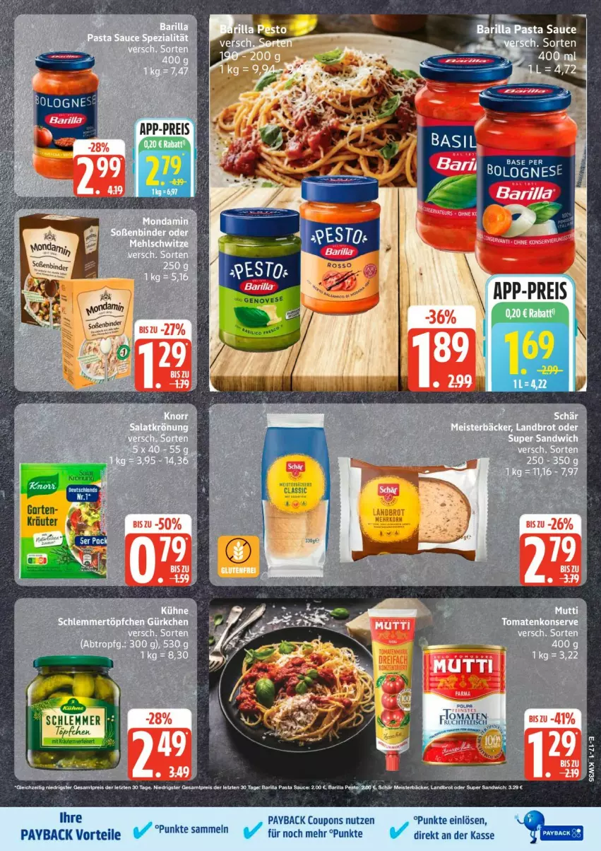 Aktueller Prospekt Edeka - Prospekte - von 24.08 bis 29.08.2026 - strona 19 - produkty: barilla, bolognese, brot, coupon, coupons, eis, Garten, kräuter, Meister, pasta, Pasta Sauce, payback, reis, sandwich, sauce, Ti, ZTE