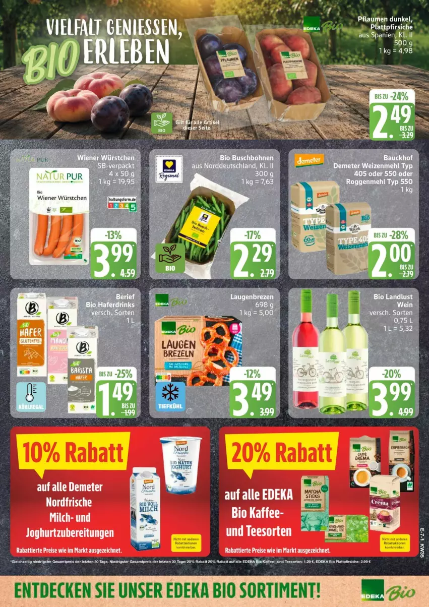 Aktueller Prospekt Edeka - Prospekte - von 24.08 bis 29.08.2026 - strona 7 - produkty: bio, brezel, Brezeln, decke, deka, edeka bio, eis, pfirsich, pfirsiche, plattpfirsiche, reis, tee, Ti, wiener, wiener würstchen, würstchen, ZTE