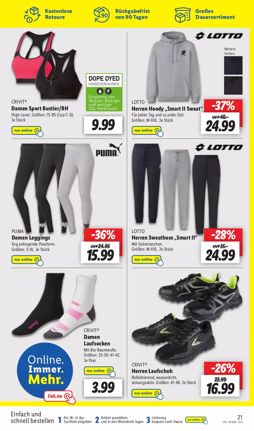 Aktueller Prospekt Lidl - Aktionsprospekt - von 09.05 bis 14.05.2022 - strona 25 - produkty: auer, Bau, baumwolle, bio, bio-baumwolle, crivit, elle, gin, hose, korb, Laufsocken, leggings, Liege, mit bio-baumwolle, puma, socken, Sport, Stier, Sweathose, Tasche, taschen, Ti, Tiere, wasser, wolle