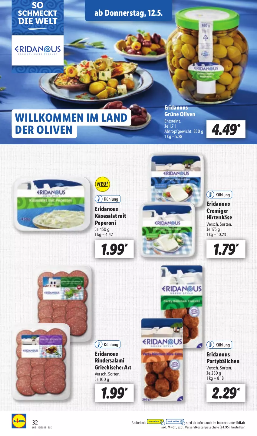 Aktueller Prospekt Lidl - Aktionsprospekt - von 09.05 bis 14.05.2022 - strona 36 - produkty: grüne oliven, hirtenkäse, Käse, ndk, olive, oliven, peperoni, Peroni, rind, rinder, Rindersalami, salami, salat, Schal, Schale, Ti