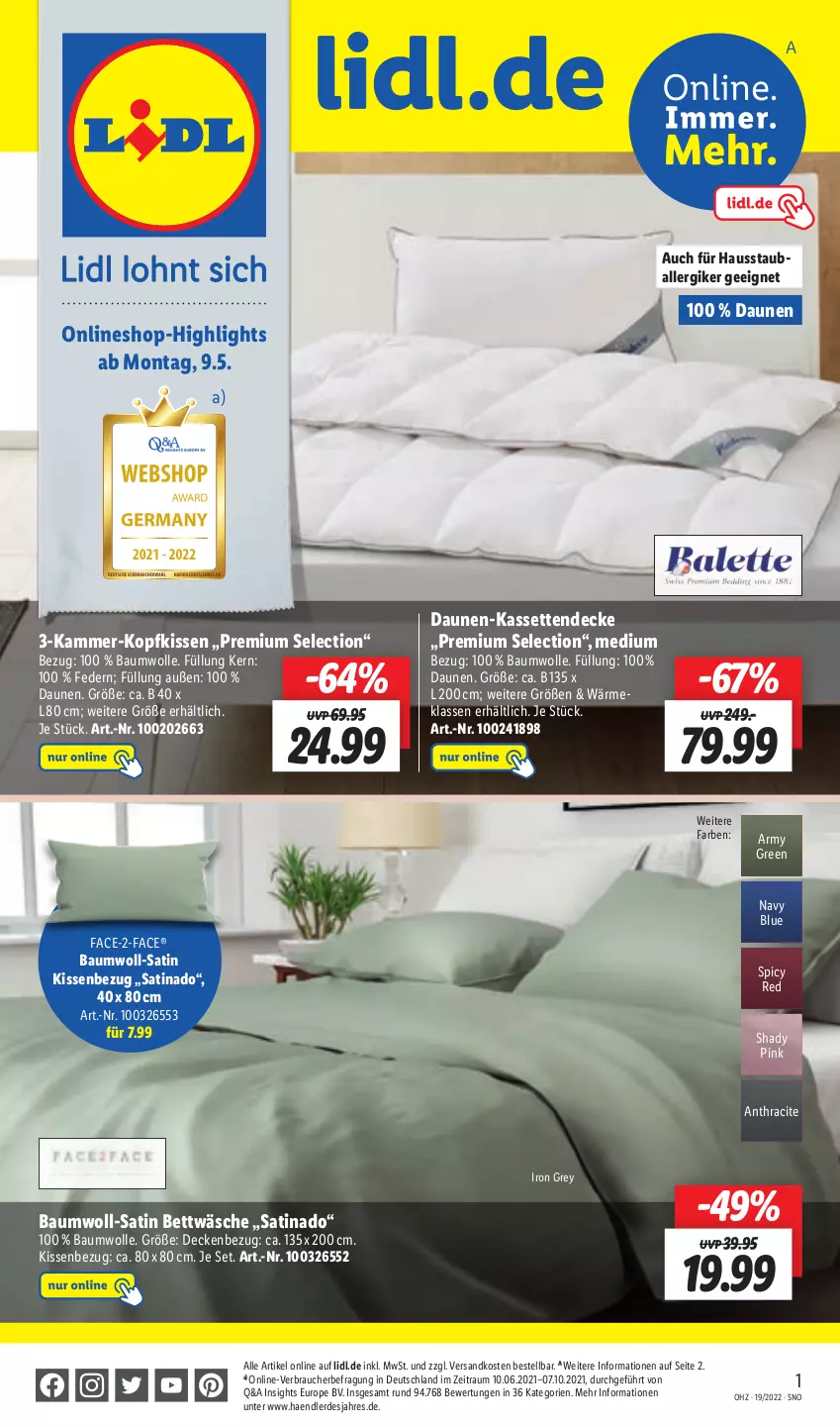 Aktueller Prospekt Lidl - Aktionsprospekt - von 09.05 bis 14.05.2022 - strona 47 - produkty: ball, Bau, baumwolle, bett, bettwäsche, decke, erde, Kassettendecke, kissen, Kissenbezug, kopfkissen, ndk, Rauch, Ti, wolle