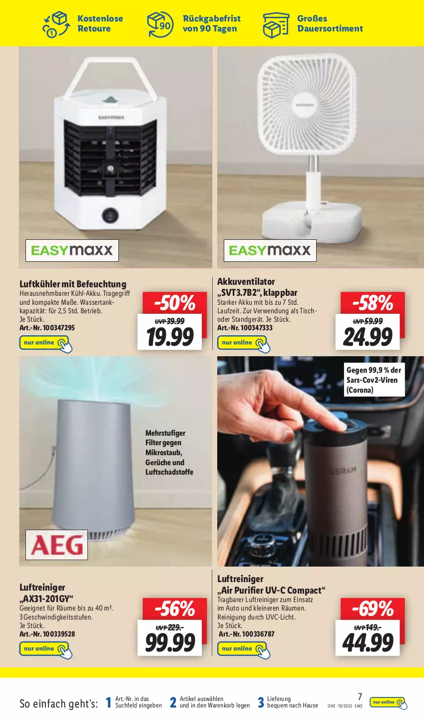 Aktueller Prospekt Lidl - Aktionsprospekt - von 09.05 bis 14.05.2022 - strona 53 - produkty: akku, auer, auto, corona, korb, leine, Luftreiniger, reiniger, Reinigung, rwe, Ti, tisch, tragegriff, ventilator, wasser, wassertank