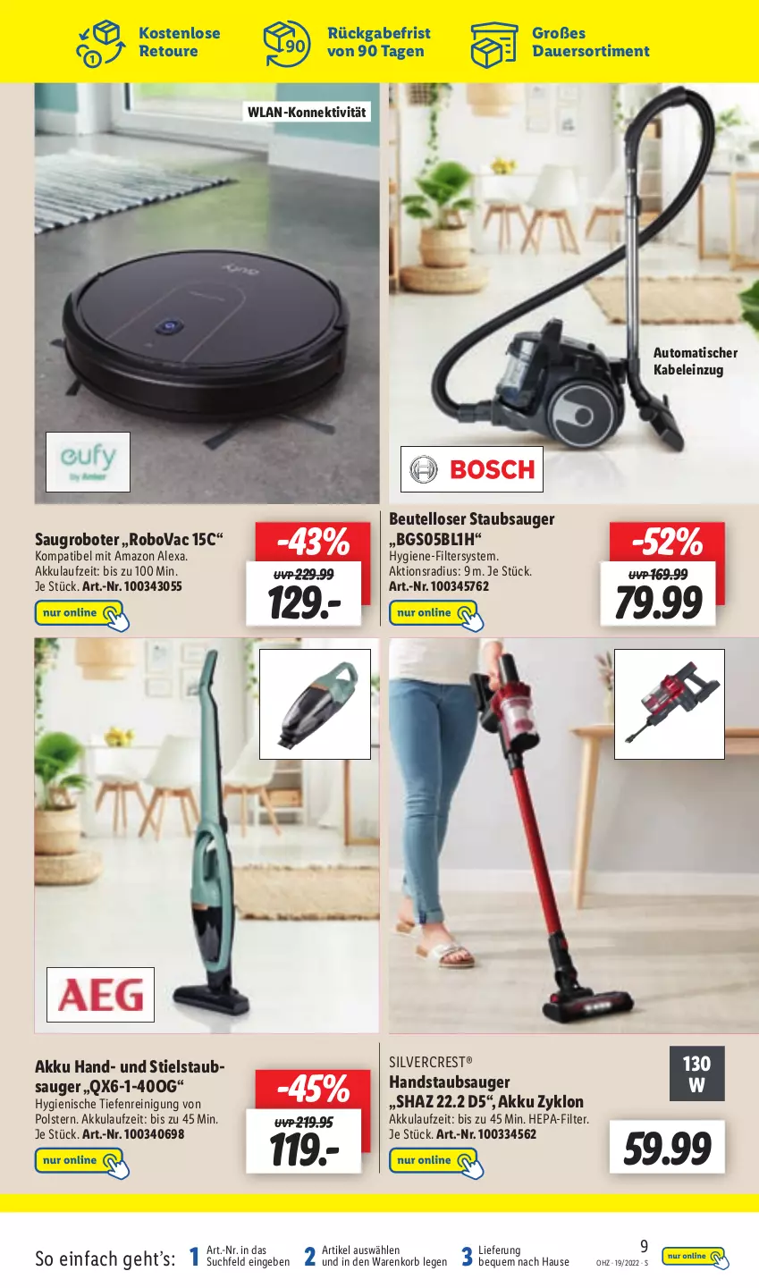 Aktueller Prospekt Lidl - Aktionsprospekt - von 09.05 bis 14.05.2022 - strona 55 - produkty: akku, alexa, amazon alexa, auer, auto, beutel, handstaubsauger, korb, Reinigung, Saugroboter, silvercrest, staubsauger, Stielstaubsauger, Ti, tisch