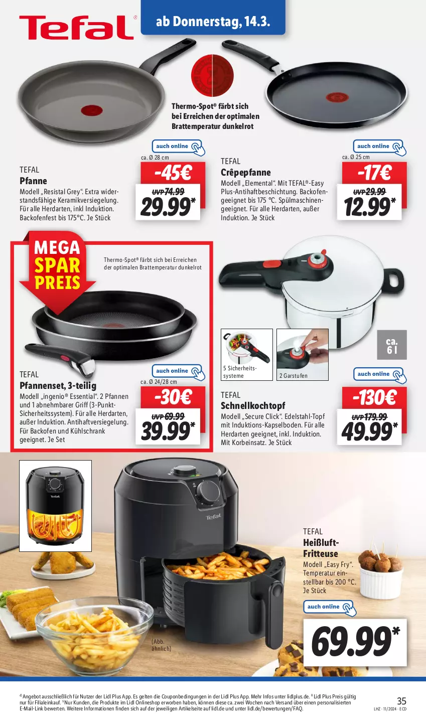 Aktueller Prospekt Lidl - Aktionsprospekt - von 11.03 bis 16.03.2024 - strona 41 - produkty: angebot, backofen, backofen und, coupon, dell, edelstahl, eis, fritteuse, Heißluftfritteuse, herdarten, Kochtopf, korb, kühlschrank, Mode, Ofen, Persona, pfanne, pfannen, reis, Schnellkochtopf, Schrank, spülmaschinen, tefal, Ti, topf