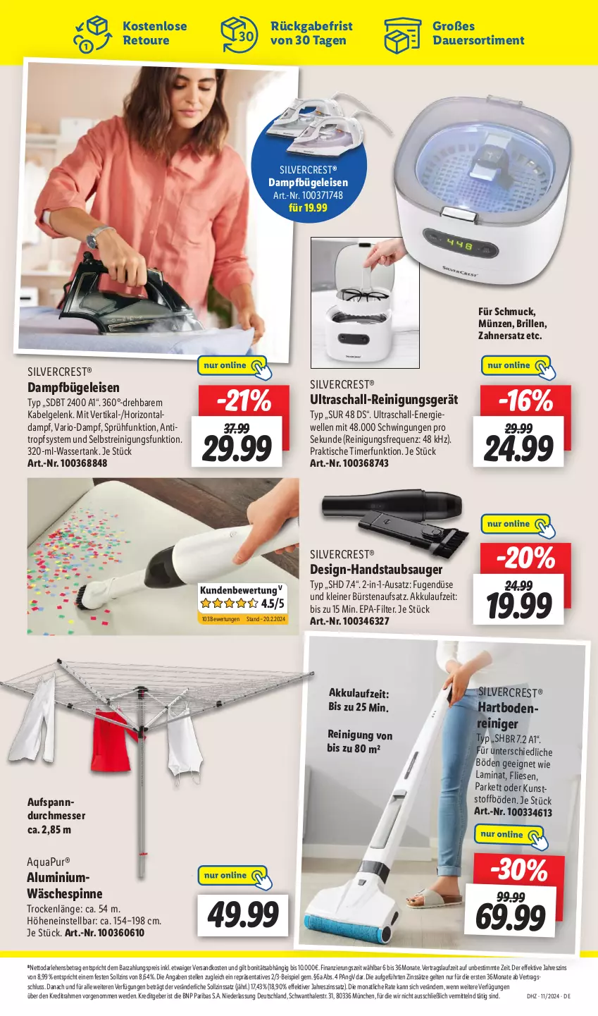 Aktueller Prospekt Lidl - Aktionsprospekt - von 11.03 bis 16.03.2024 - strona 57 - produkty: akku, aqua, AquaPur, auer, Brille, bürste, bürsten, eis, elle, erde, handstaubsauger, Hartbodenreiniger, laminat, leine, LG, messer, ndk, reiniger, Reinigung, reis, Schal, Schmuck, silvercrest, staubsauger, Ti, timer, tisch, wäschespinne, wasser, wassertank