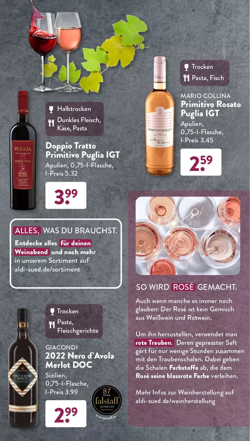 Aktueller Prospekt AldiSud - UNSERE WEINSCHMECKER-AUSWAHL - von 01.09 bis 30.09.2023 - strona 15 - produkty: aldi, asti, decke, eis, elle, fisch, flasche, fleisch, Käse, mac, merl, merlot, nero, pasta, primitivo, Rauch, reis, rosato, rotwein, rwe, saft, Schal, Schale, Ti, trauben, wein, Weißwein