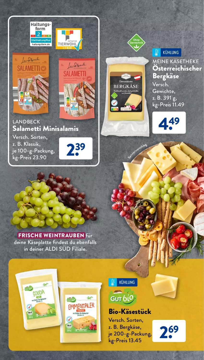 Aktueller Prospekt AldiSud - UNSERE WEINSCHMECKER-AUSWAHL - von 01.09 bis 30.09.2023 - strona 25 - produkty: aldi, Bergkäse, bio, Bio-Käse, eis, Käse, käsetheke, latte, Mett, reis, salami, Ti, trauben, wein