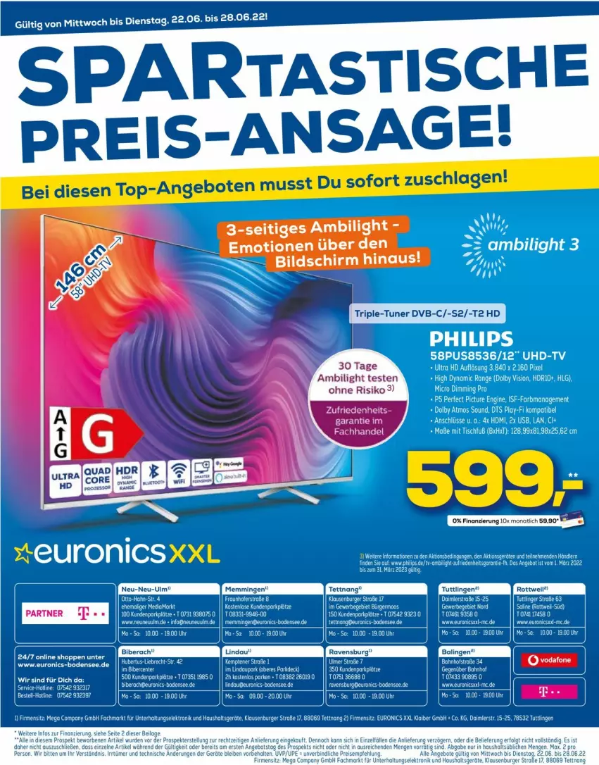 Aktueller Prospekt Euronics - Prospekte - von 22.06 bis 29.06.2022 - strona 12 - produkty: aeg, angebot, angebote, asti, bett, butter, eier, eis, ilag, LG, Philips, reis, Ti, tisch, Toner, top-angebot, uhd, UHD-TV, uhr