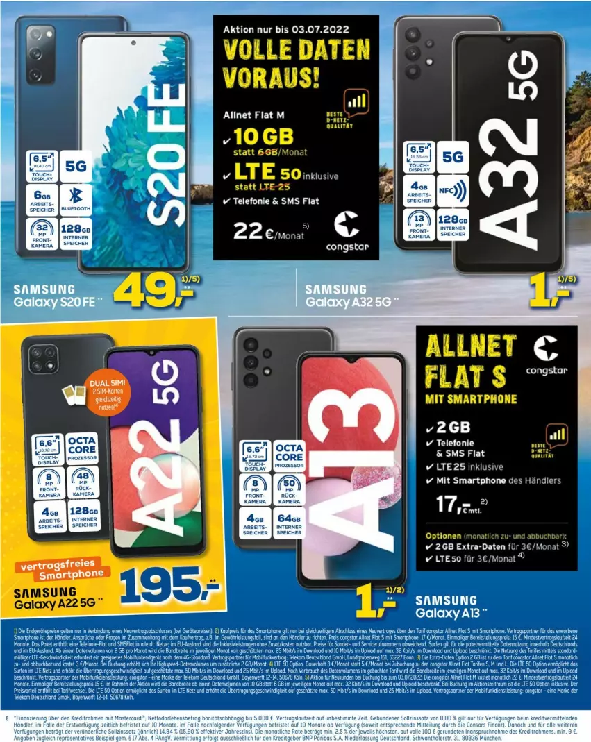 Aktueller Prospekt Euronics - Prospekte - von 22.06 bis 29.06.2022 - strona 8 - produkty: allnet flat, congstar, eis, elle, ente, kamera, LG, reis, rel, Samsung, samsung galaxy, Samsung Galaxy A, smartphone, Ti, ZTE