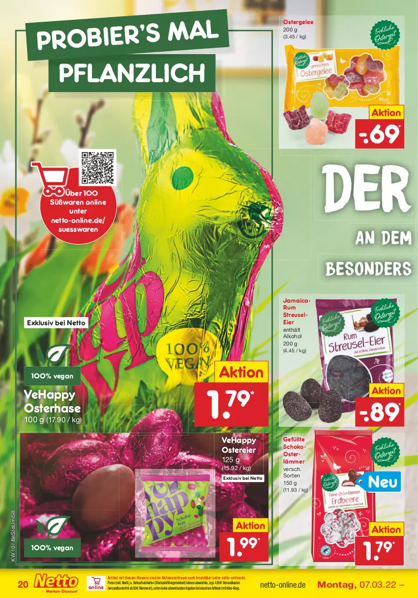 Aktueller Prospekt Netto Marken-Discount - Filial-Angebote - von 07.03 bis 12.03.2022 - strona 20 - produkty: alkohol, eier, eis, gelee, ndk, reis, rum, schoko, Ti, versandkostenfrei