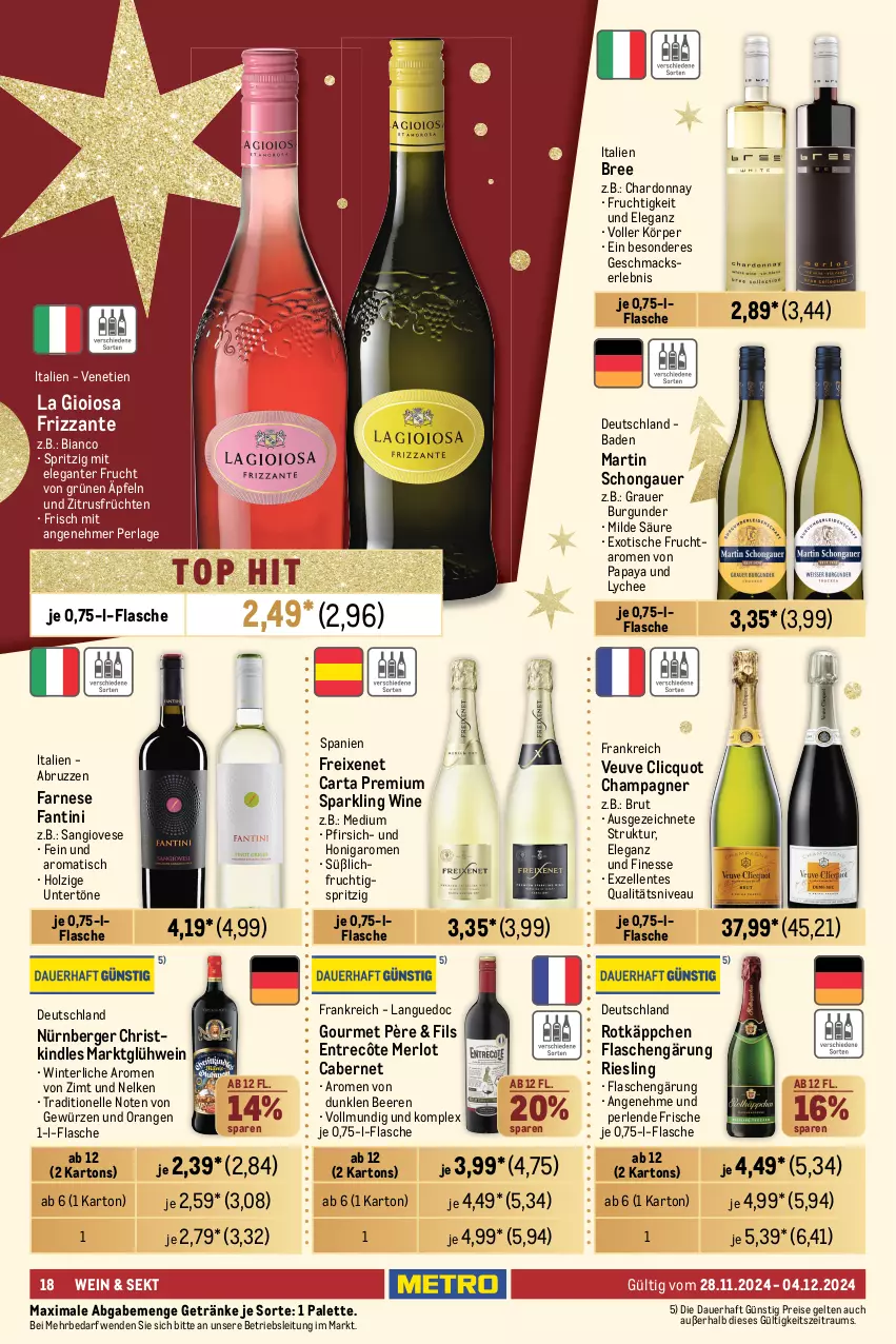 Aktueller Prospekt Metro - Food-Nonfood - von 28.11 bis 04.12.2024 - strona 18 - produkty: Apple, auer, Bad, beere, beeren, Berger, bree, brut, burgunder, cabernet, champagne, champagner, chardonnay, coupon, eier, eierlikör, eis, elle, ente, entrecôte, finesse, flasche, freixenet, frizzante, frucht, früchte, früchten, getränk, getränke, gewürz, Glühwein, Gorbatschow, grauer burgunder, Havana Club, Holz, honig, irish whiskey, jack daniel, Kindle, La Gioiosa, licor, licor 43, likör, mac, martini, merl, merlot, nivea, nürnberger, orange, orangen, osborne, Palette, Papaya, perla, perlen, pfirsich, reis, riesling, rotkäppchen, sambuca, sekt, spirituosen, Ti, tisch, tullamore, tullamore dew, verpoorten, veterano, wein, whiskey, wodka