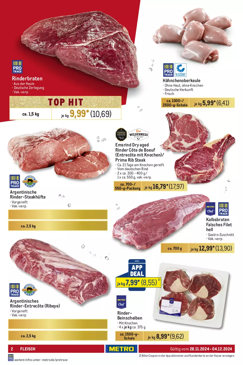 Aktueller Prospekt Metro - Food-Nonfood - von 28.11 bis 04.12.2024 - strona 2 - produkty: braten, coupon, eis, entrecôte, Falsches Filet, filet, fleisch, Metro, rind, rinder, rinderbraten, Schal, Schale, steak, steakhüfte, Ti