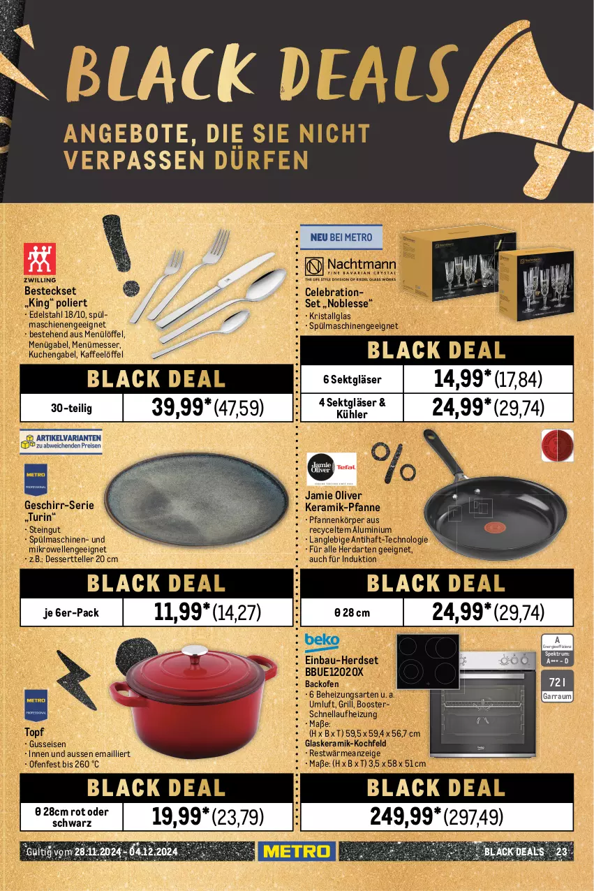 Aktueller Prospekt Metro - Food-Nonfood - von 28.11 bis 04.12.2024 - strona 23 - produkty: adapter, akku, auto, backofen, Bau, besteck, besteckset, bürste, dessert, Dessertteller, Dyson, edelstahl, einbau-herdset, eis, Elektro, elle, fenster, fenstersauger, flasche, gabel, garraum, geschirr, gin, Gläser, glaskeramik, glaskeramik-kochfeld, grill, herdarten, herdset, kaffee, keramik-kochfeld, kochfeld, kraft, küche, Küchen, kuchen, küchenmaschine, lack, LG, Löffel, mac, messer, mikrofaser, mikrowelle, monitor, natur, natura, Ofen, olive, pfanne, pfannen, reiniger, reis, rum, rwe, schüssel, sekt, sonderposten, Spektrum, Spezi, sprühflasche, spülmaschinen, staubsauger, teller, Ti, Tiere, tisch, topf, wandhalterung