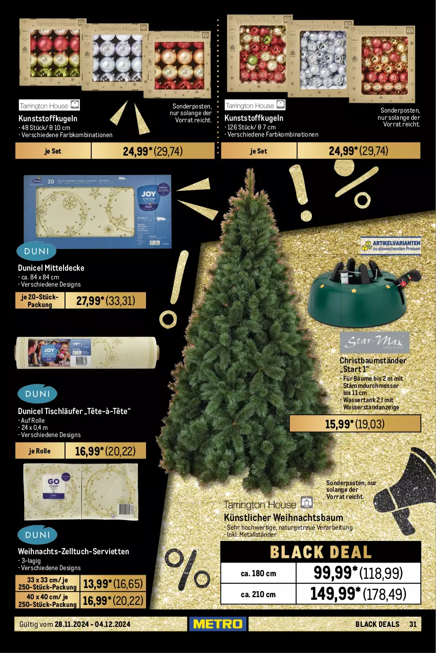 Aktueller Prospekt Metro - Food-Nonfood - von 28.11 bis 04.12.2024 - strona 31 - produkty: akku, anzünder, auer, Bau, beutel, cashmere, decke, duni, eis, grill, Holz, Kamin, Kugel, lack, lamm, Lammfell, Läufer, Leuchte, LG, messer, Metro, mikrofaser, mitteldecke, natur, Ofen, Ria, Rippen, Serviette, servietten, sonderposten, thermostat, Ti, tisch, tischläufer, tischleuchte, tuc, wasser, wassertank, Weihnachtsbaum, wolle