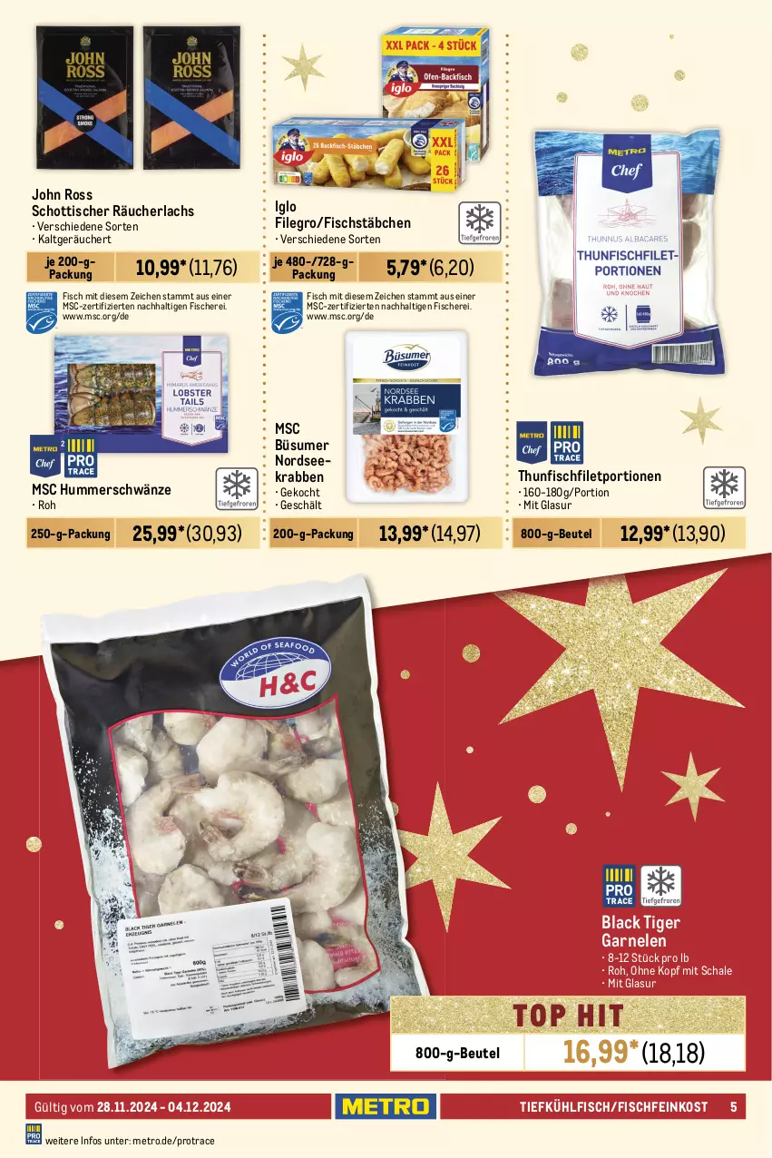 Aktueller Prospekt Metro - Food-Nonfood - von 28.11 bis 04.12.2024 - strona 5 - produkty: Abtei, angebot, angebote, aqua, beutel, eis, elle, feinkost, filegro, filet, fisch, fische, Fischer, Fischfeinkost, fischstäbchen, frischfisch, garnelen, hipp, iglo, küche, Küchen, lachs, lack, Metro, Nordsee, Räucherlachs, reis, Ria, rwe, Schal, Schale, Schere, schott, Sport, südwest, thunfisch, Ti, tisch, Wels, Wild