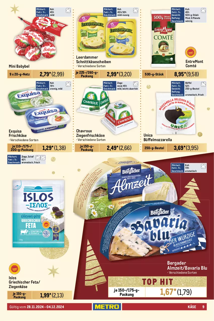 Aktueller Prospekt Metro - Food-Nonfood - von 28.11 bis 04.12.2024 - strona 9 - produkty: auer, aufschnitt, babybel, Bau, Bauer, bavaria blu, bergader, beutel, bockwurst, bratwurst, chavroux, comté, coupon, exquisa, exquisa frischkäse, feta, frischkäse, gin, houdek, kabanos, Käse, käsescheiben, leerdammer, mac, milch, mini babybel, mozzarella, nuss, original thüringer, pastete, prosciutto, prosciutto crudo, rel, Ria, ring, rostbratwurst, salsiccia, schnitten, schnittkäse, schnittkäsescheiben, thüringer rostbratwurst, Ti, tisch, wiesbauer, wiltmann, wurst, ziegenfrischkäse, ziegenkäse