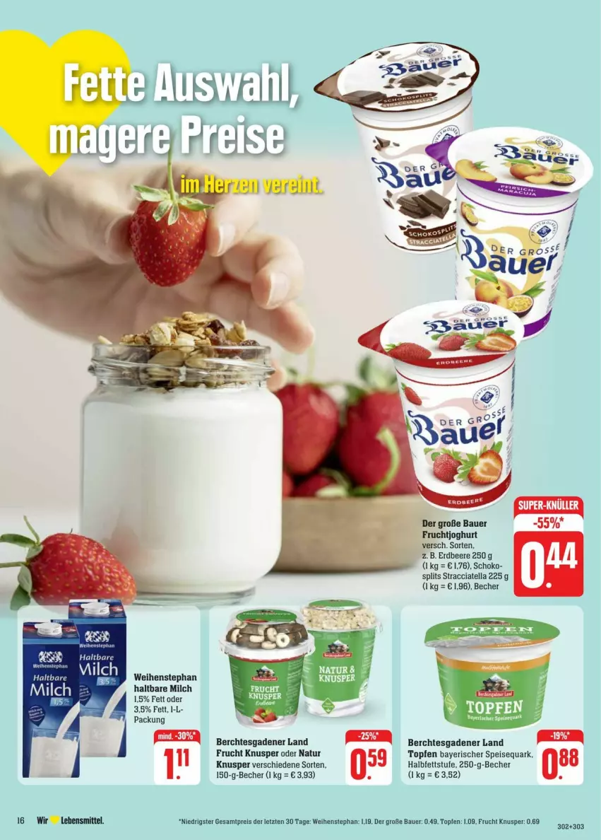 Aktueller Prospekt Edeka - Prospekte - von 17.08 bis 24.08.2024 - strona 18 - produkty: ACC, auer, Bau, Bauer, Becher, beere, eis, erdbeere, frucht, fruchtjoghurt, haltbare milch, joghur, joghurt, lebensmittel, milch, natur, quark, schoko, speisequark, topf, Topfen, weihenstephan