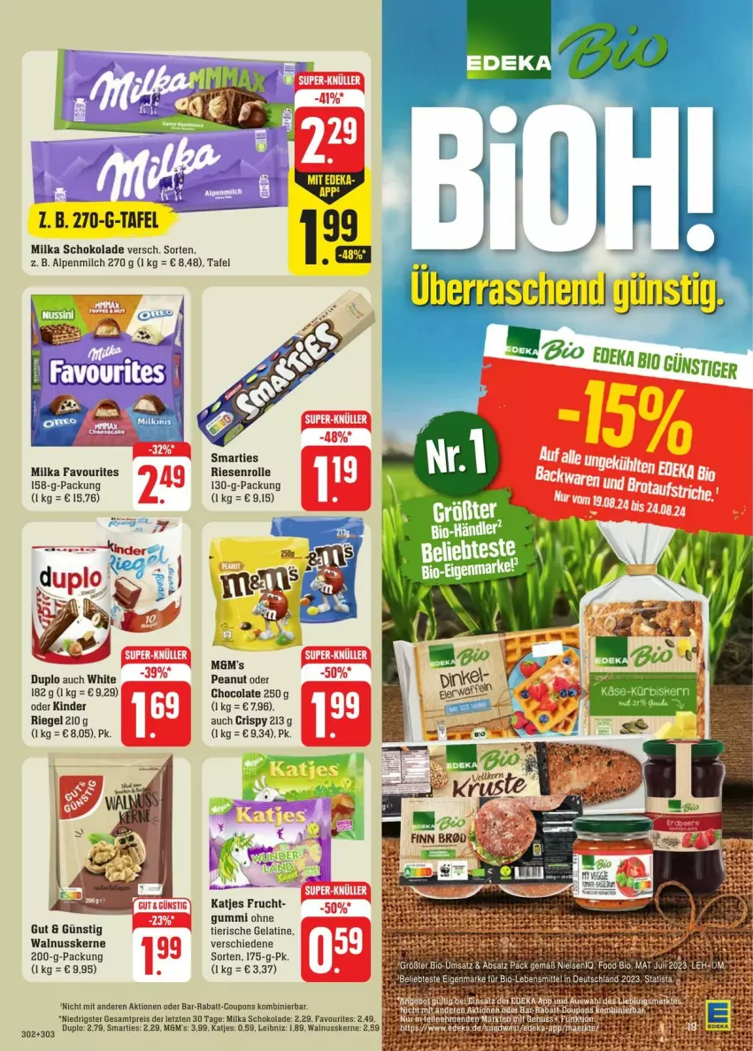 Aktueller Prospekt Edeka - Prospekte - von 17.08 bis 24.08.2024 - strona 21 - produkty: alpenmilch, cola, coupon, coupons, duplo, eis, frucht, gelatine, katjes, Kinder, leibniz, mars, milch, milka, milka schokolade, nuss, rabatt-coupon, reis, riegel, schoko, schokolade, smarties, Ti, walnuss, walnusskerne, ZTE