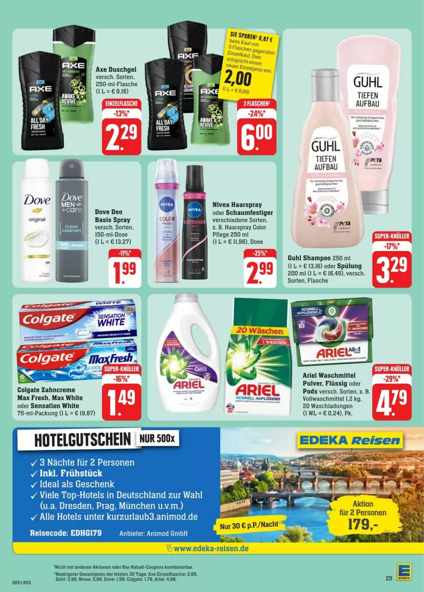 Aktueller Prospekt Edeka - Prospekte - von 17.08 bis 24.08.2024 - strona 27 - produkty: ariel, ariel waschmittel, axe, axe duschgel, Bau, colgate, coupon, coupons, creme, deka, deo, dove, duschgel, eis, flasche, gin, Guhl, haarspray, LG, Max Fresh, Max White, nivea, oder schaumfestiger, Pods, reis, schaumfestiger, shampoo, shampoo 250 ml, spülung, Ti, vollwaschmittel, waschmittel, zahncreme, ZTE