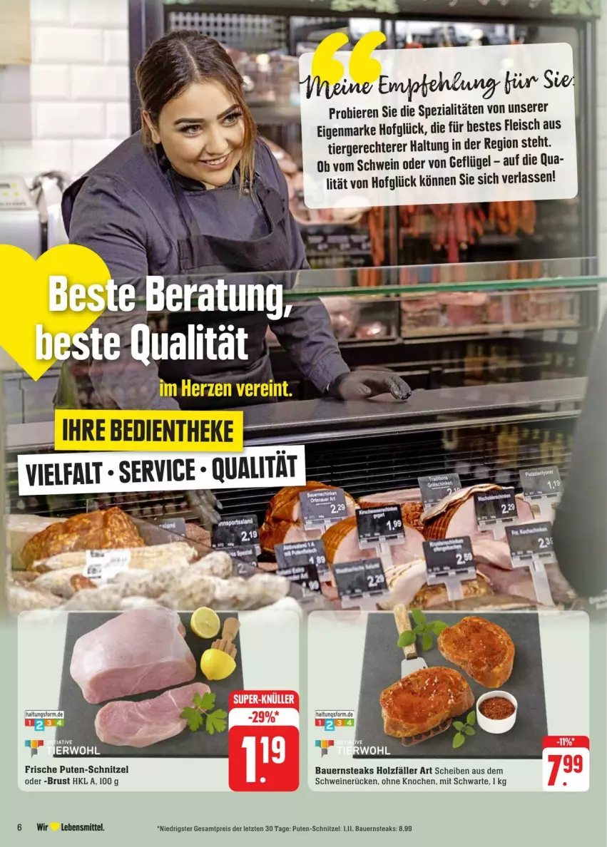 Aktueller Prospekt Edeka - Prospekte - von 17.08 bis 24.08.2024 - strona 6 - produkty: auer, Bau, Bauer, bier, Biere, eis, fleisch, Geflügel, Holz, lebensmittel, pute, reis, schnitzel, schwein, schweine, schweinerücken, Spezi, steak, steaks, Ti, wein, weine, ZTE