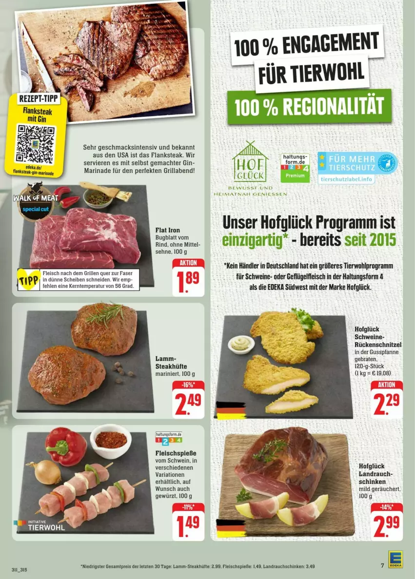 Aktueller Prospekt Edeka - Prospekte - von 17.08 bis 24.08.2024 - strona 7 - produkty: braten, deka, eis, Flanksteak, fleisch, Fleischspieße, Geflügel, gewürz, gin, grill, lamm, mac, marinade, pfanne, Rauch, rezept, rezept-tipp, Ria, rind, schinken, schnitzel, schwein, schweine, steak, steakhüfte, südwest, Ti, wein, weine