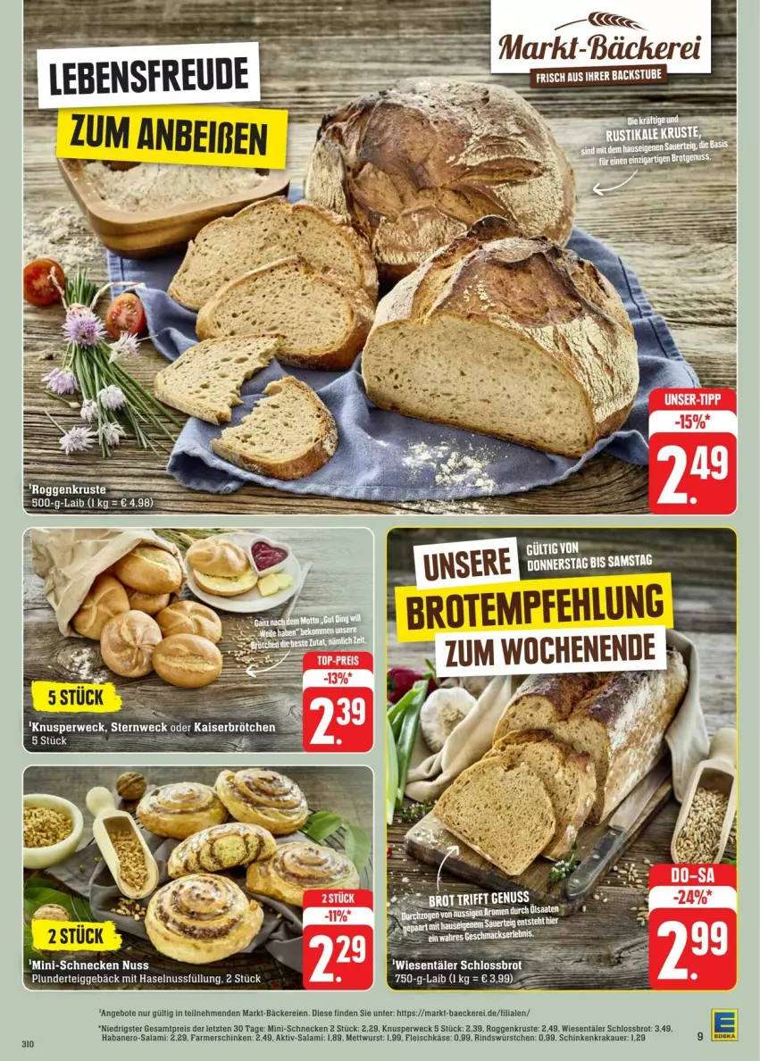 Aktueller Prospekt Edeka - Prospekte - von 17.08 bis 24.08.2024 - strona 9 - produkty: angebot, angebote, auer, brot, eis, fleisch, fleischkäse, haselnuss, Käse, krakauer, Mett, mettwurst, Mini-Schnecken, nuss, Plunder, rind, rwe, schinken, schinkenkrakauer, Ti, weck, wurst, würstchen, ZTE