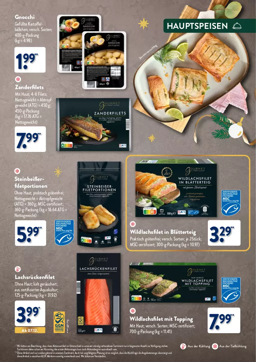 Aktueller Prospekt Aldi Nord - Weihnachten: Gourmet 2023 - von 05.11 bis 30.11.2023 - strona 13 - produkty: aldi, angebot, aqua, aus der tiefkühlung, blätterteig, eis, filet, filets, gin, gnocchi, kartoffel, lachs, lachsfilet, Steinbeißer, Ti, tisch, Wild, wildlachs, Zander, Zanderfilets, ZTE