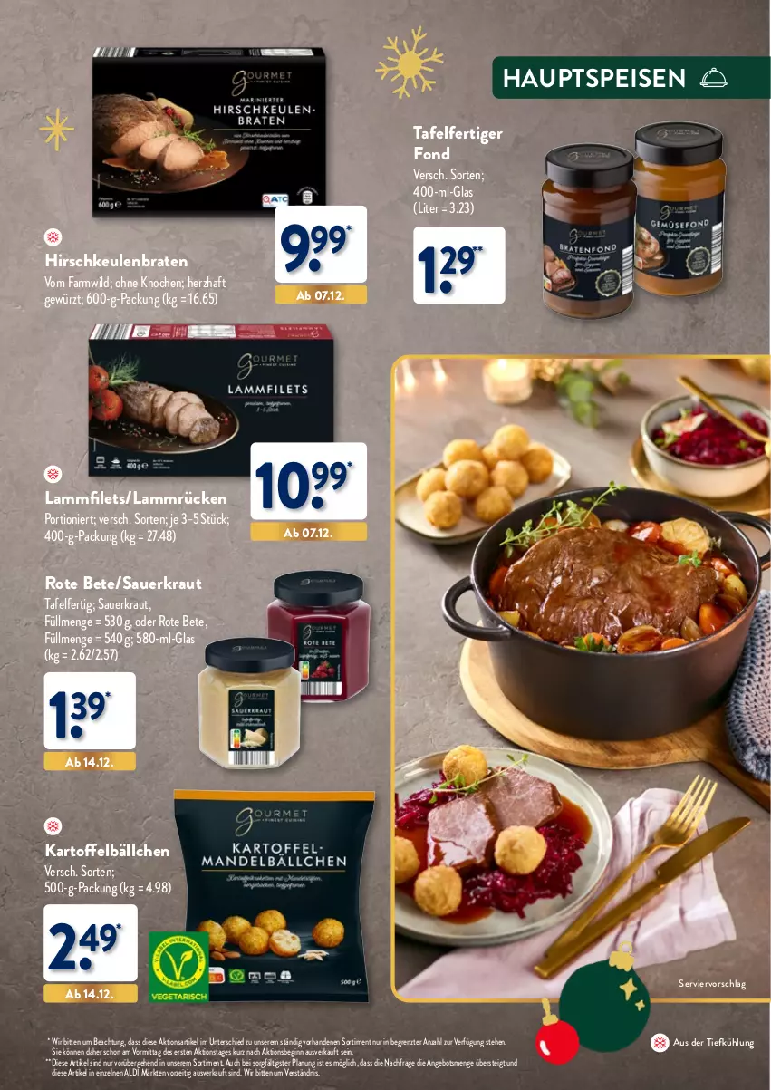 Aktueller Prospekt Aldi Nord - Weihnachten: Gourmet 2023 - von 05.11 bis 30.11.2023 - strona 15 - produkty: aldi, angebot, auer, aus der tiefkühlung, braten, eis, filet, filets, gewürz, gin, Hirschkeulenbraten, kartoffel, Kraut, lamm, Lammfilets, Lammrücken, rote bete, Sauerkraut, Ti, Wild, ZTE