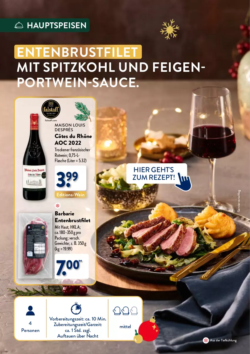 Aktueller Prospekt Aldi Nord - Weihnachten: Gourmet 2023 - von 05.11 bis 30.11.2023 - strona 16 - produkty: asti, aus der tiefkühlung, brustfilet, eis, ente, Entenbrust, Feigen, filet, flasche, mais, Portwein, reis, rezept, rotwein, sauce, spitzkohl, Ti, tiefpreis, wein