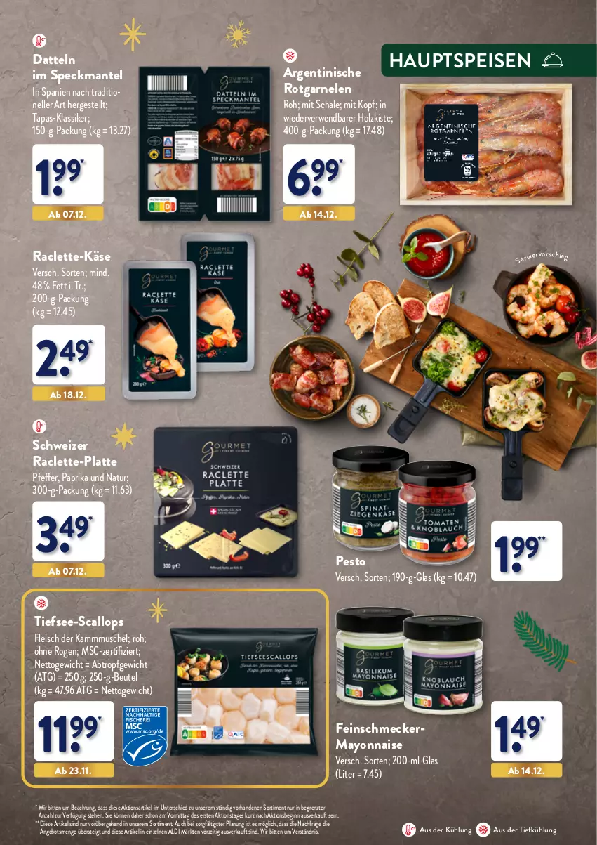 Aktueller Prospekt Aldi Nord - Weihnachten: Gourmet 2023 - von 05.11 bis 30.11.2023 - strona 19 - produkty: aldi, angebot, aus der tiefkühlung, beutel, Datteln, eis, elle, feinschmecker, fleisch, garnelen, gin, Holz, Käse, latte, Mantel, mayonnaise, natur, paprika, pesto, pfeffer, rwe, Schal, Schale, Speck, Tapas, Ti, Yo, ZTE