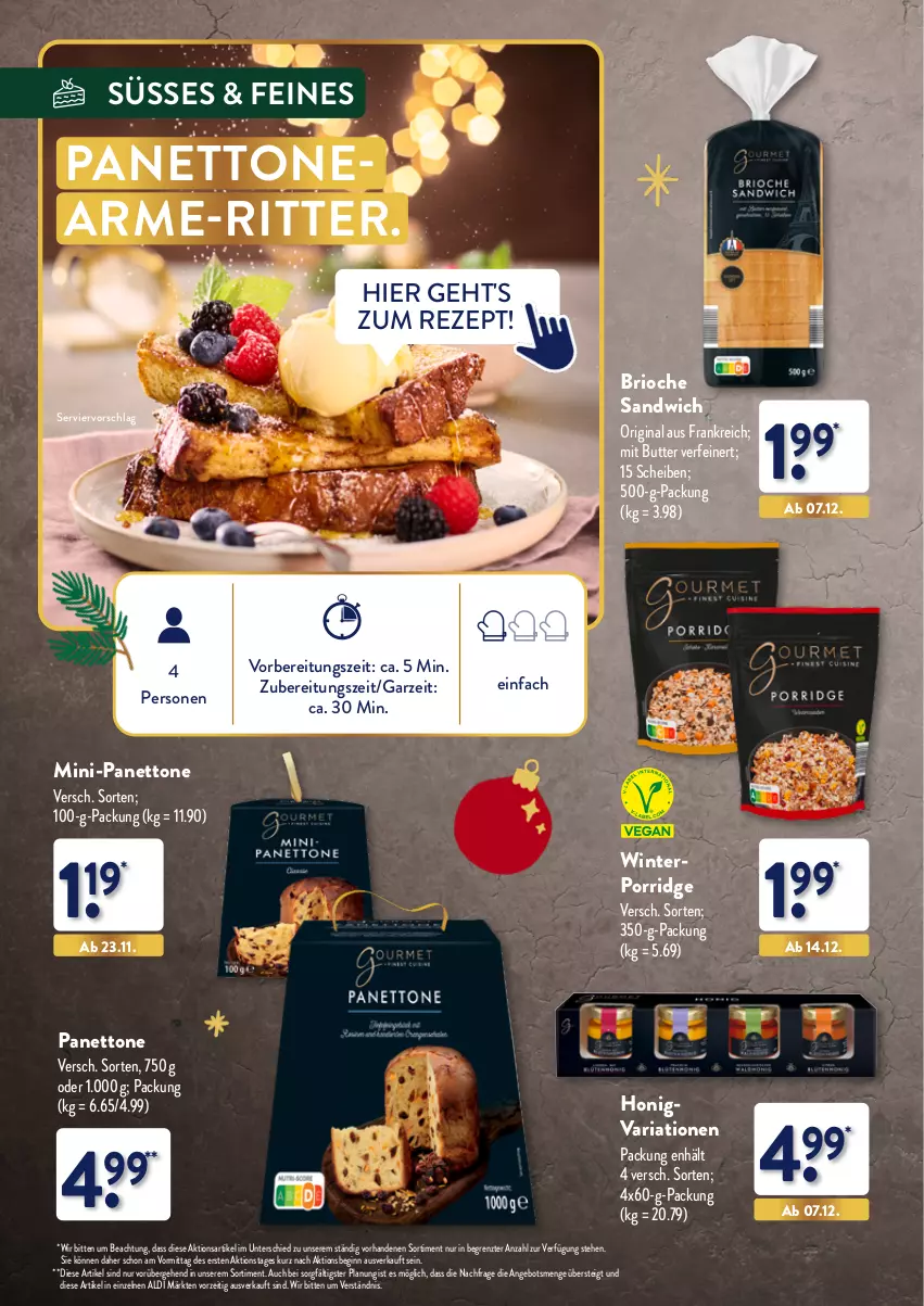 Aktueller Prospekt Aldi Nord - Weihnachten: Gourmet 2023 - von 05.11 bis 30.11.2023 - strona 20 - produkty: aldi, angebot, butter, gin, honig, porridge, rezept, Ria, ritter, sandwich, Ti, ZTE