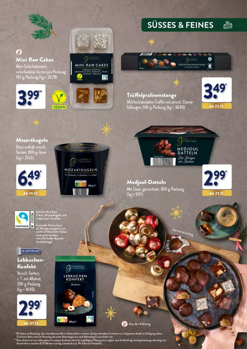 Aktueller Prospekt Aldi Nord - Weihnachten: Gourmet 2023 - von 05.11 bis 30.11.2023 - strona 23 - produkty: aldi, alkohol, angebot, creme, Datteln, dessert, elle, erde, gin, kakao, kuchen, Kugel, Lebkuchen, milch, pralinen, schoko, schokolade, schokoladen, teller, Ti, Trüffel, ZTE