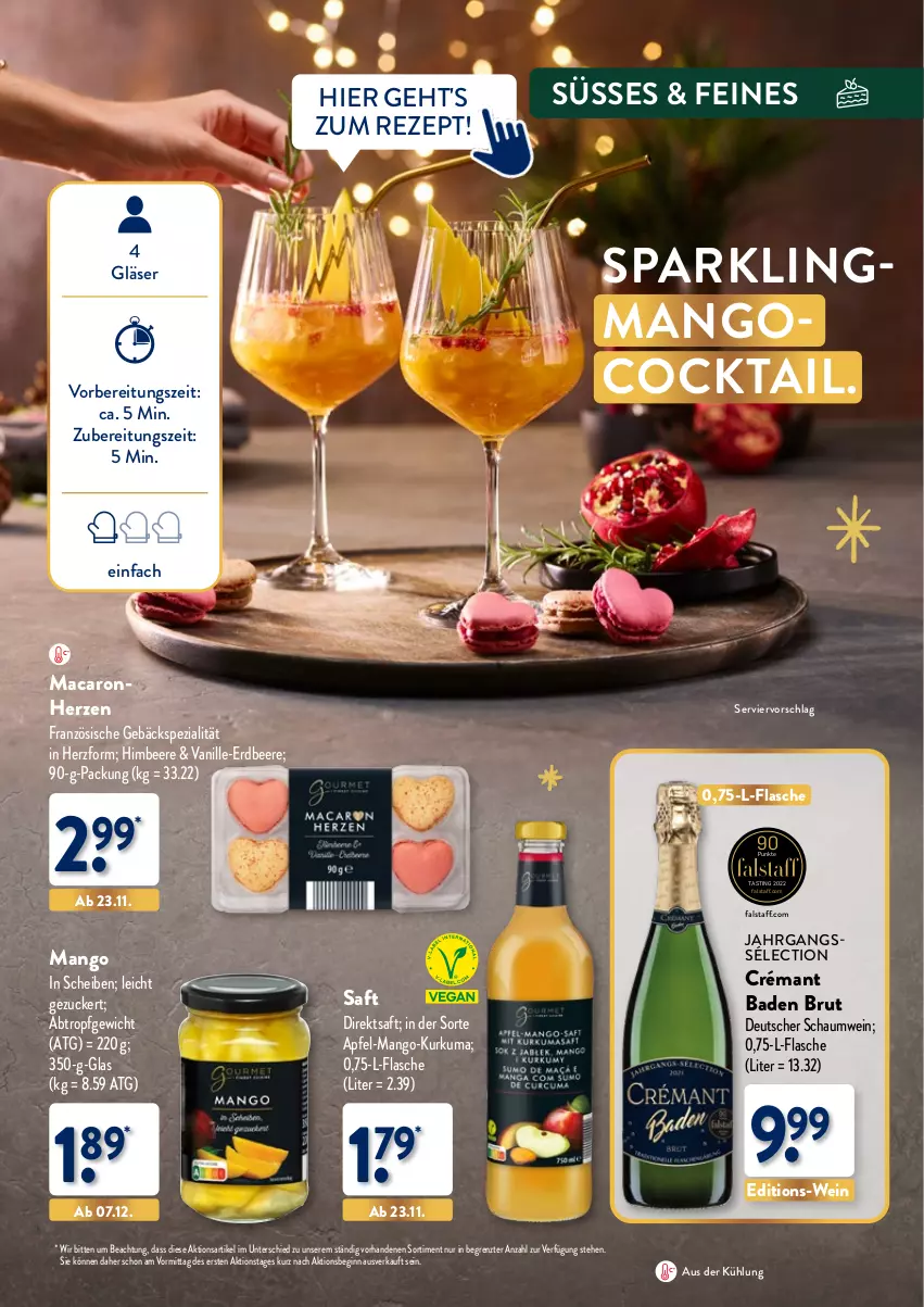 Aktueller Prospekt Aldi Nord - Weihnachten: Gourmet 2023 - von 05.11 bis 30.11.2023 - strona 25 - produkty: apfel, asti, Bad, beere, brut, cocktail, direktsaft, erdbeere, flasche, gin, Gläser, mac, mango, rezept, saft, Spezi, Ti, vanille, wein, ZTE, zucker