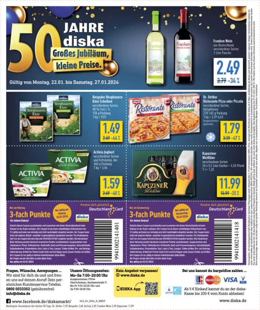 Aktueller Prospekt Budni - von 22.01 bis 27.01.2024 - strona 14 - produkty: activia, activia joghurt, angebot, angebote, Astra, auer, Bau, Bauer, bergader, cola, coupon, deka, Dr. Oetker, eier, eis, ente, erde, flasche, Hefte, joghur, joghurt, Käse, pizza, rasen, reis, ring, ristorante, ristorante pizza, sac, tee, telefon, Ti, uhr, wein, wolle, ZTE