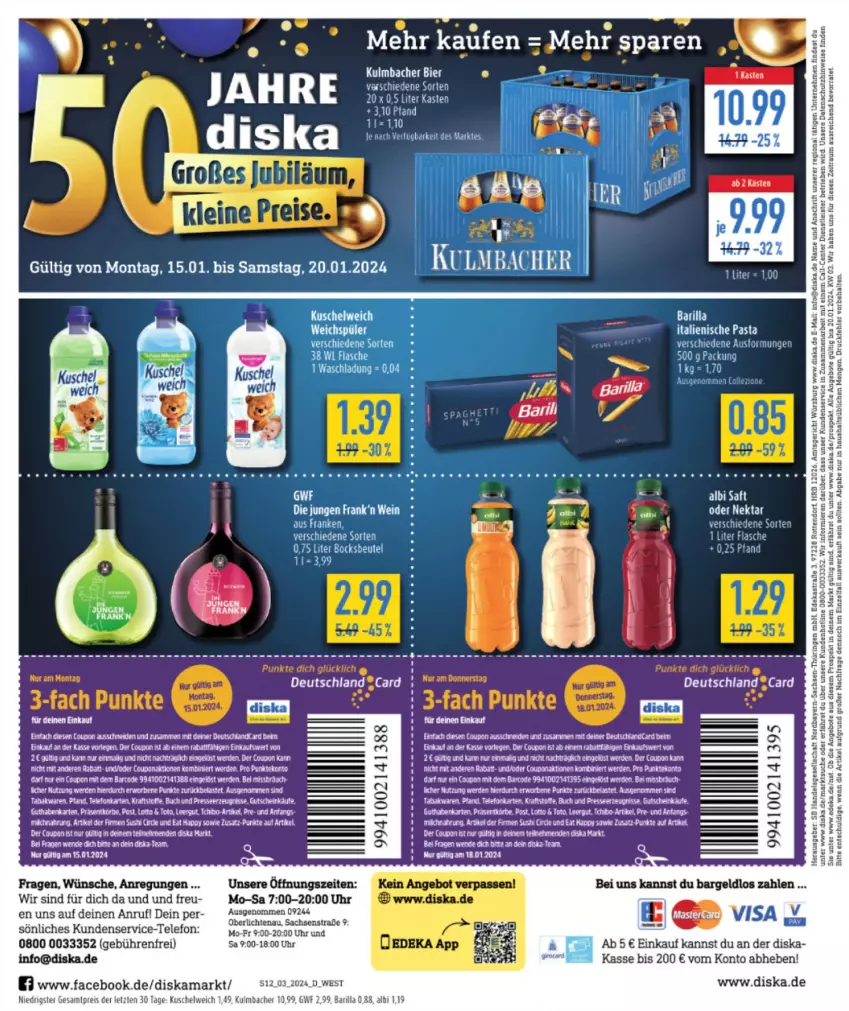 Aktueller Prospekt Diska - Prospekte - von 15.01 bis 20.01.2024 - strona 12 - produkty: angebot, angebote, barilla, bier, buch, coupon, deka, deutschlandcard, eis, ente, erde, flasche, italienische pasta, Kette, kraft, Kuschelweich, Nektar, pasta, reis, sac, Tchibo, tee, telefon, Ti, uhr, wein, weine, ZTE