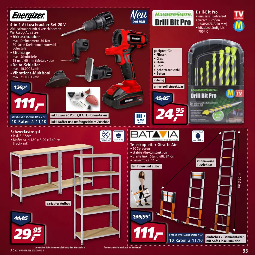 Aktueller Prospekt Real - von 28.03 bis 02.04.2022 - strona 33 - produkty: akku, akkuschrauber, Bau, Bohrerset, Brei, eis, elle, ente, Holz, koffer, regal, reis, Ria, säge, schwerlastregal, stichsäge, Teleskop, teller, Ti, werkzeug