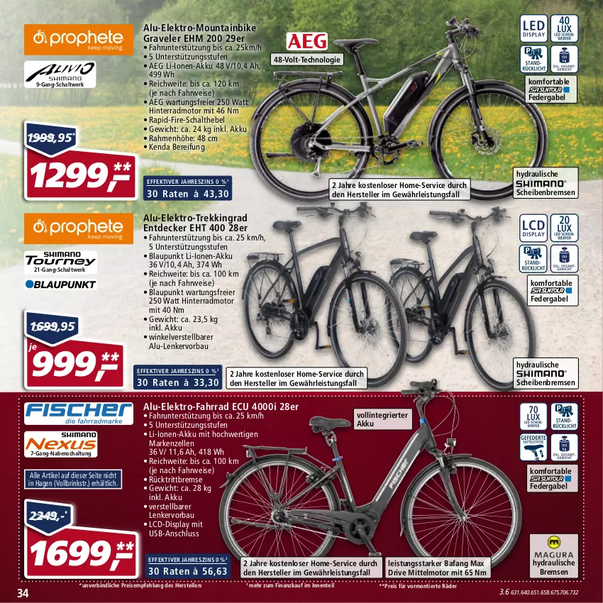 Aktueller Prospekt Real - von 28.03 bis 02.04.2022 - strona 34 - produkty: aeg, akku, Bau, blaupunkt, decke, eier, eis, Elektro, elle, ente, Fahrrad, gabel, Mountainbike, preis für vormontierte räder, reis, rücktrittbremse, rwe, Schal, teller, Ti, usb