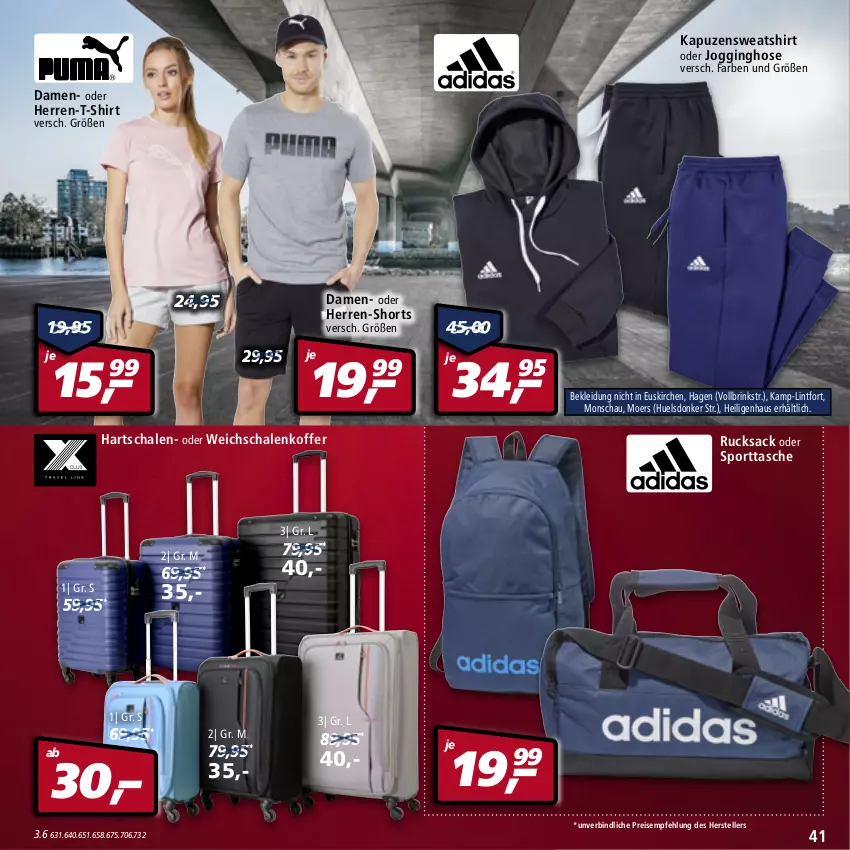 Aktueller Prospekt Real - von 28.03 bis 02.04.2022 - strona 41 - produkty: eis, elle, gin, herren-shorts, herren-t-shirt, hose, Jogginghose, Kapuzensweatshirt, kleid, Kleidung, koffer, reis, rucksack, sac, Schal, Schale, shirt, shorts, Sport, sporttasche, Sweatshirt, T-Shirt, Tasche, teller