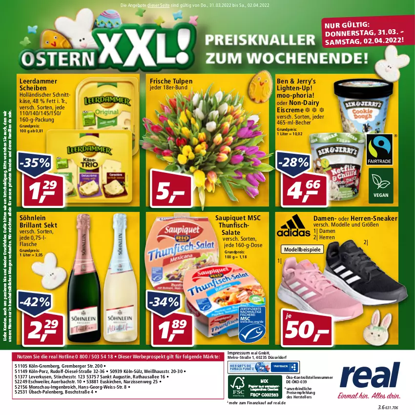 Aktueller Prospekt Real - von 28.03 bis 02.04.2022 - strona 56 - produkty: angebot, angebote, auer, Becher, Berger, bosch, brillant sekt, creme, dell, Diesel, eis, eiscreme, elle, fisch, flasche, herren-sneaker, holländischer schnittkäse, Käse, leerdammer, LG, Metro, Mode, Narzissen, payback, reis, Ria, salat, salate, saupiquet, schnittkäse, sekt, sneaker, söhnlein, söhnlein brillant, Spiele, teller, thunfisch, Thunfischsalat, Ti