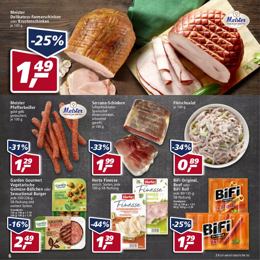 Aktueller Prospekt Real - von 28.03 bis 02.04.2022 - strona 6 - produkty: beef, bifi, burger, eis, farmerschinken, finesse, fleisch, fleischsalat, garden gourmet, gin, herta, herta finesse, hinterschinken, Krustenschinken, Meister, pfeffer, Pfefferbeißer, reis, salat, schinken, serrano, Ti, Vegeta