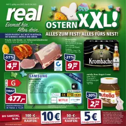 Gazetka promocyjna Real - Gazetka - ważna od 02.04 do 02.04.2022 - strona 1 - produkty: braten, creme, dvb, DVB-T, eis, elle, ente, erde, gutschein, gutscheine, HDMI, Kette, krombache, krombacher, natur, nuss, nuss-nugat-creme, nutella, Receiver, reis, Rückenbraten, rum, schwein, schweine, schweinerücken, Spektrum, steak, steaks, teller, Ti, usb, wein, weine