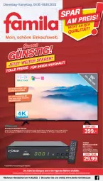 Gazetka promocyjna Famila - Prospekte - Gazetka - ważna od 08.10 do 08.10.2022 - strona 1 - produkty: dvb, DVB-T, eis, Elektro, elle, HDMI, jever, LG, quad, quad-core-prozessor, Receiver, reis, rel, teller, Ti, tuner, usb, Weste, Wild