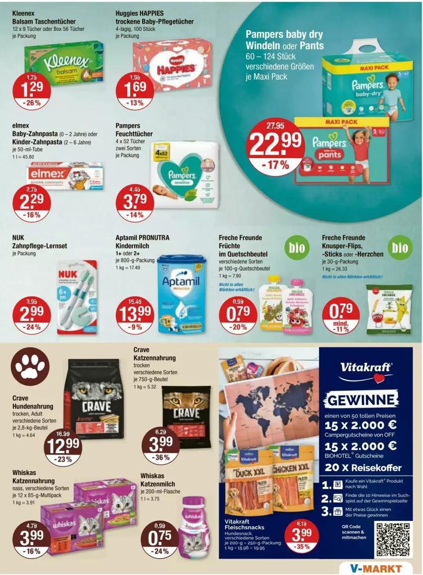 Aktueller Prospekt Vmarkt - Prospekte - von 15.02 bis 21.02.2024 - strona 11 - produkty: balsam, beutel, bio, eis, elmex, feuchttücher, fleisch, freche freunde, früchte, gutschein, gutscheine, Huggies, hundenahrung, katzennahrung, Kinder, kindermilch, kraft, milch, nuk, pampers, pasta, quetschbeutel, snack, snacks, Tasche, taschen, taschentücher, Ti, tücher, vita, vitakraft, zahnpasta