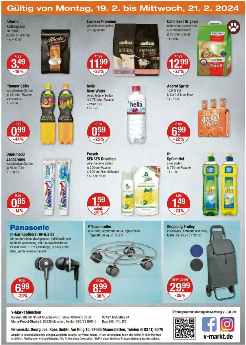 Aktueller Prospekt Vmarkt - Prospekte - von 15.02 bis 21.02.2024 - strona 24 - produkty: alle artikel ohne dekoration, angebot, angebote, aperol, auer, beutel, creme, dekoration, dell, duschgel, eis, elle, flasche, Frosch, gin, hella, In-Ear Kopfhörer, kaes, klumpstreu, kopfhörer, kraft, Metro, Mode, nuss, obst, Odol, panasonic, pfanne, Pfanner, pflanze, pflanzen, reis, Ria, ring, Roller, säfte, spülmittel, telefon, teller, Ti, trolley, uhr, zahncreme