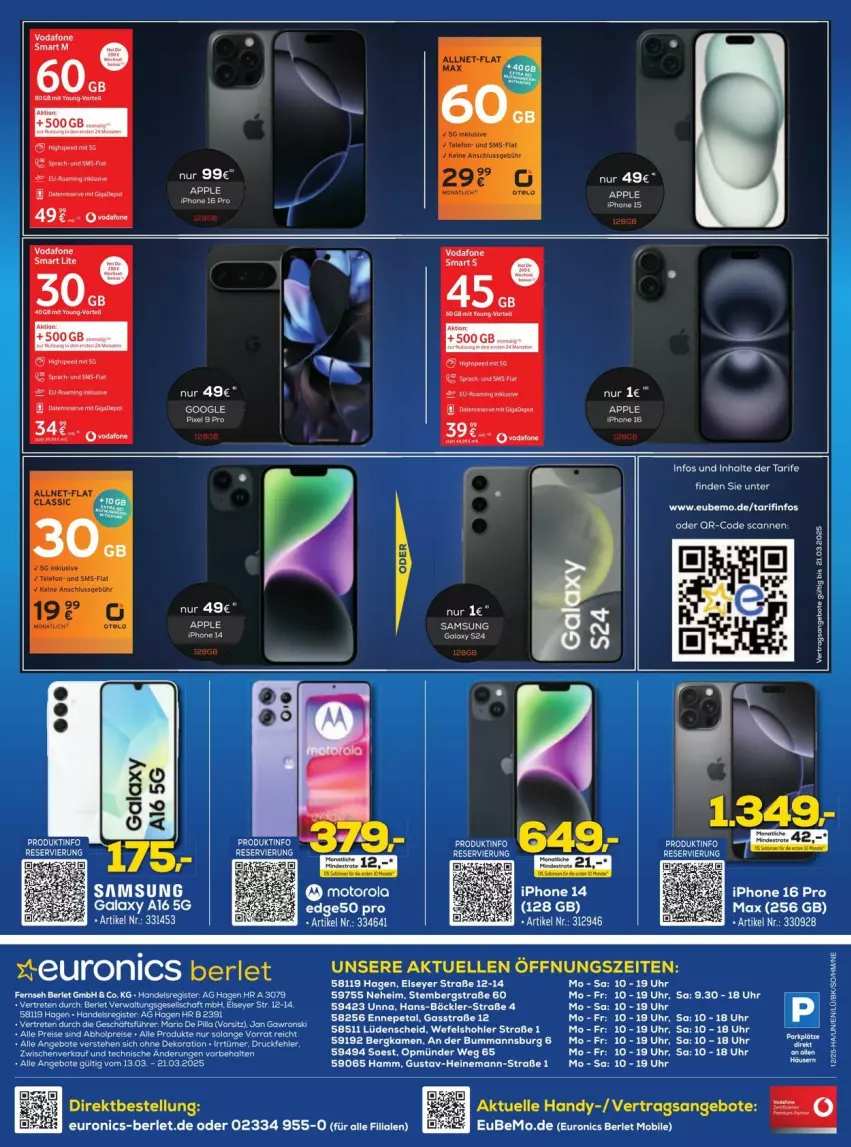 Aktueller Prospekt Euronics - Prospekte - von 13.03 bis 21.03.2025 - strona 12 - produkty: aeg, angebot, angebote, Apple, beere, beeren, dekoration, eier, elle, Handy, motorola, Samsung, Ti, uhr, vodafone