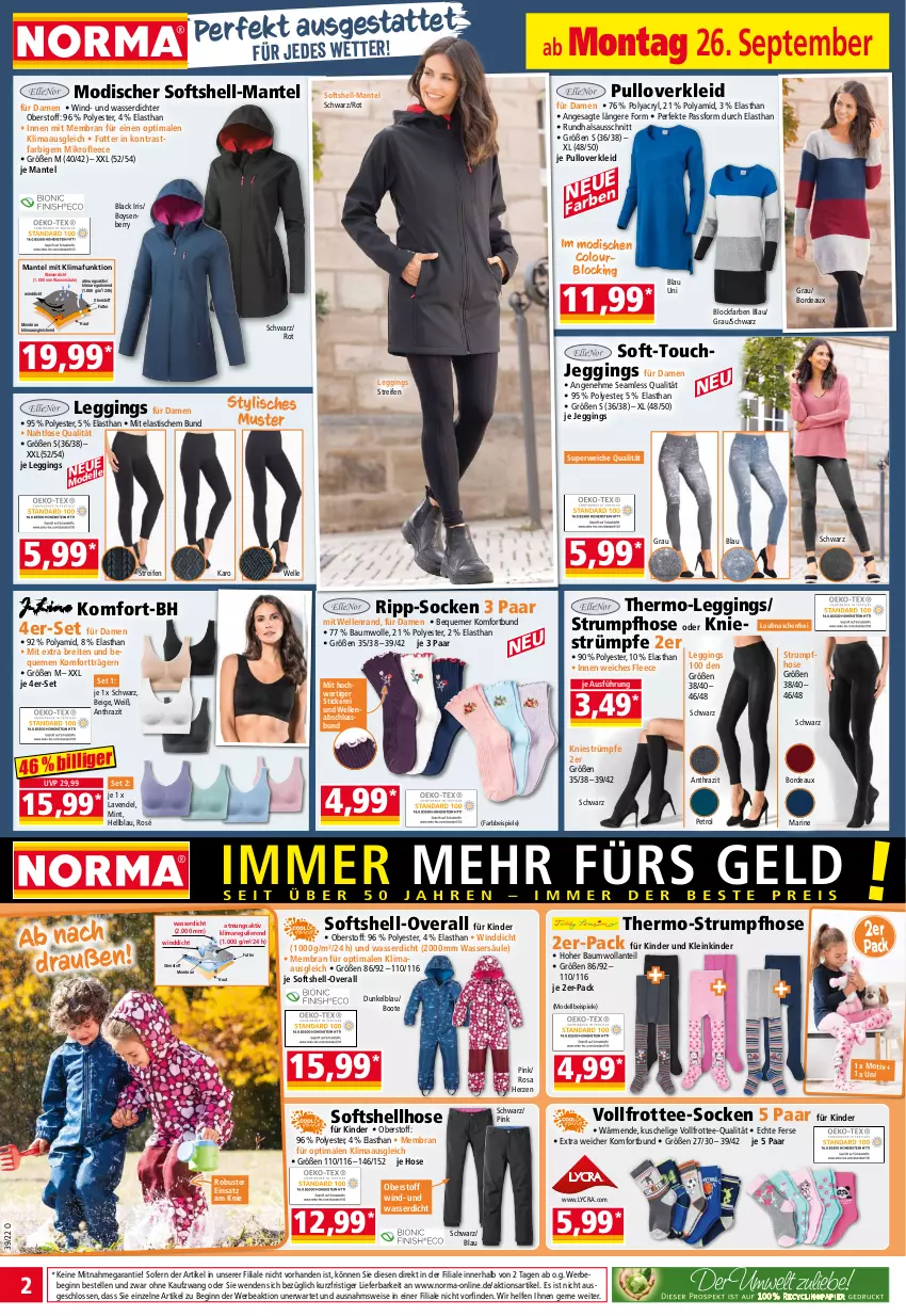 Aktueller Prospekt Norma - Norma - von 26.09 bis 03.10.2022 - strona 2 - produkty: asti, Bau, baumwolle, Bebe, Brei, dell, eis, elle, Frottee-Socken, gin, hose, Kinder, kleid, lack, lavendel, leggings, Mantel, mint, Mode, Overall, Pullover, reifen, rum, rwe, socken, Softshell-Overall, Softshellhose, Spiele, strümpfe, Strumpfhose, tee, Ti, tisch, wasser, wolle