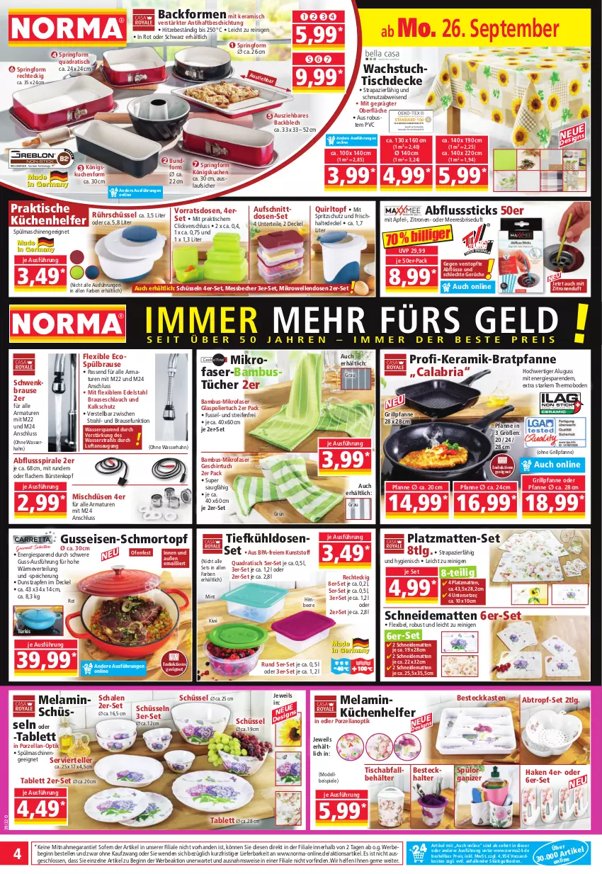 Aktueller Prospekt Norma - Norma - von 26.09 bis 03.10.2022 - strona 4 - produkty: apfel, armatur, armaturen, aufschnitt, Backform, bambus, Bebe, Becher, beere, Behälter, besteck, Besteckhalter, bratpfanne, brause, brauseschlauch, bürste, bürsten, decke, Deckel, dell, edelstahl, eis, elle, geschirr, geschirrtuch, gin, grill, Grillpfanne, himbeer, himbeere, kiwi, küche, kuchen, Küchen, Küchenhelfer, LG, Messbecher, mikrofaser, mikrowelle, mint, Mode, ndk, Ofen, passend für alle, pfanne, quad, reifen, reis, Ria, ring, Rührschüssel, Schal, Schale, schlauch, schüssel, Spiele, Springform, Spritzschutz, spülmaschinen, tablet, tablett, teller, Ti, tisch, tischdecke, topf, tuc, tücher, Untersetzer, wachstuch, wasser, zitrone, zitronen