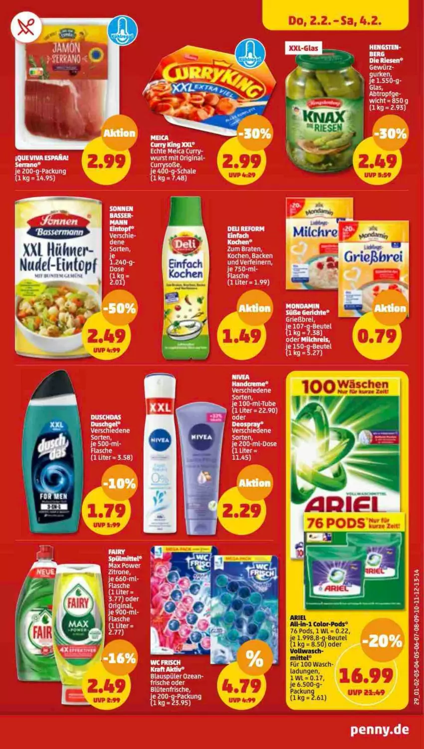 Aktueller Prospekt Penny - Prospekte - von 30.01 bis 04.02.2023 - strona 29 - produkty: ariel, beutel, Brei, eintopf, elle, flasche, gewürz, gin, hühner, nudel, Pods, Soße, tee, Ti, topf, wurst