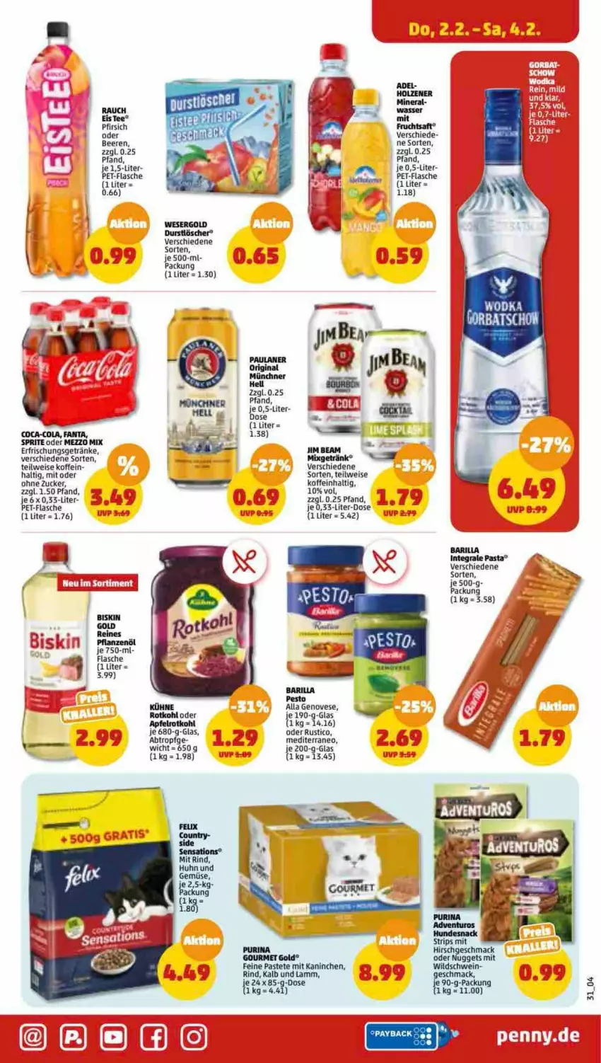 Aktueller Prospekt Penny - Prospekte - von 30.01 bis 04.02.2023 - strona 31 - produkty: apfel, barilla, beere, beeren, coca-cola, cola, durstlöscher, eier, eis, erfrischungsgetränk, erfrischungsgetränke, fanta, flasche, genovese, getränk, getränke, gin, Kühne, lamm, mac, Mezzo Mix, Mixgetränk, nuggets, pasta, pastete, Paula, paulaner, pesto, pet-flasche, pfirsich, pflanze, pflanzen, Pflanzenöl, Rauch, rind, rotkohl, schwein, sensations, sprite, tee, Ti, wasser, wein, Wild, Wildschwein, zucker